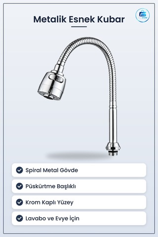 Metalik Kubar Esnek Krom Musluk Ucu Banyo Tesisatı Mutfak Lavabo