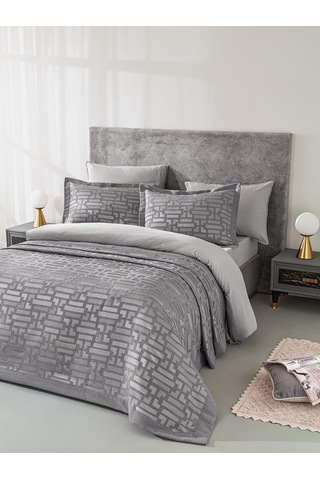 Zarif Jakarlı Yatak Örtüsü Alves Gri