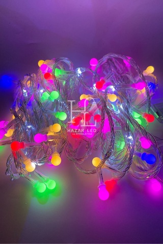 10 Metre Rgb Beyaz Flaş Çakar Top Led Animasyonlu Şeffaf Kablolu Dekoratif Led Işık Yılbaşı Süsü Çok Renkli
