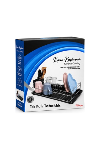 Siyah Tek Katlı Tabaklık - Bulaşıklık Resimdeki
