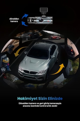 3 Lens Wifi Araç İçi Kamera Ön + Arka + İç Kamera 1080p Hd, Geniş Açı, Gece Görüşü Döngü Türkçe