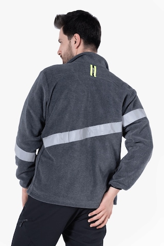 Neon Sarı Fermuarlı Reflektörlü Polar Gri Melanj