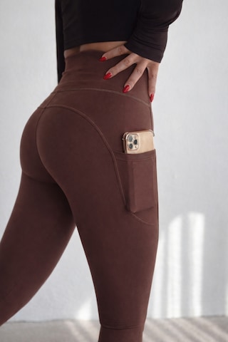 Balenbi Haute Kadın Yüksek Bel Toparlayıcı Çift Cepli Leggings Fitness Tayt 1092 Kahverengi