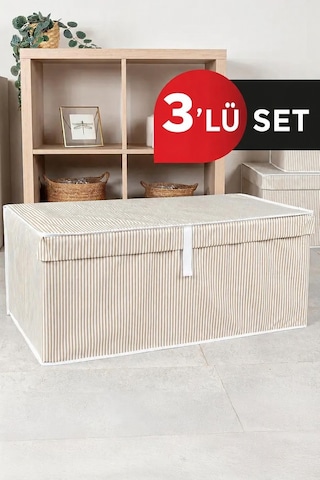 3 Adet Alas Kahverengi Çok Amaçlı Kapaklı Kutu Hurç Megaplus 70x40x30 Cm