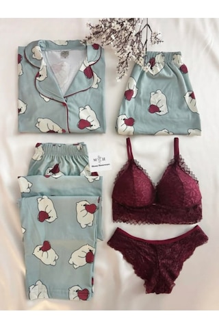 Mh Moony Homewears 5'li Al Kalbimi Penye Pijama İç Giyim Çeyiz Seti Gri Mh Moony Homewears 5'li Al Kalbimi Penye Pijama İç Giyim Çeyiz Seti Gri