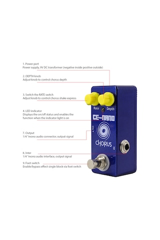 Suofeng Mavi Çinko Alaşım Kasa, Gerçek Bypass Anahtarlı Elektro Gitar Efekt Pedalı, Hız/derinlik Kontrollü