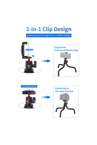 Ulanzi Mt-11 Esnek Ahtapot Tripod Standı 1/4 İnç Vida 2'si 1 Arada Platform Tasarımı 360 Ayarlanabilir Bilyalı Başlık 2kg/4.4lbs Yük Kapasitesi Akıllı Telefon Dslr Slr Kamera Canlı Yayın Çevrimiçi Video Kaydı İçin Siyah