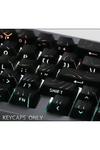 Mekanik Klavye Tuş Takımı-pbt Çift Baskı Keycap Seti- Çizgi Desenli 133 Tuşlu -siyah