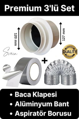 Premium Baca Klapesi Alüminyum Bant Aspiratör Borusu Seti Folyo Yanmaz Sızdırmaz Havalandırma Mutfak