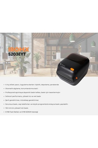 Iromx 5203eyt Thermal 152mm/s Usb Seri Ethernet Etiket Barkod Yazıcı Yüksek Hızlı Baskı