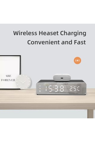 Gajeena Siyah Masaüstü Zamanlayıcı: 5w Kablosuz Şarj, Sicaklık Ölçer Ve Led Sayı Gösterimi - Cr2023 Düğme Pil Dahil Siyah