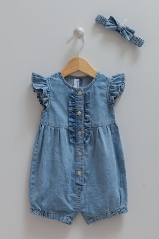 Kıpırık Baby Kız Bebek Kot Tulum Kot Kurdele Detaylı Taçlı-1296 Mavi