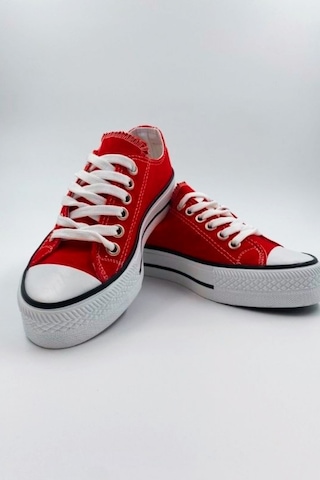 Skywalk Keten Kırmızı Yüksek Taban Sneaker Spor Ayakkabı Kırmızı