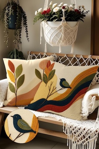 2 Li Nakış Desenli, Çift Taraflı Baskı, Kırlent Kılıfı Seti 01