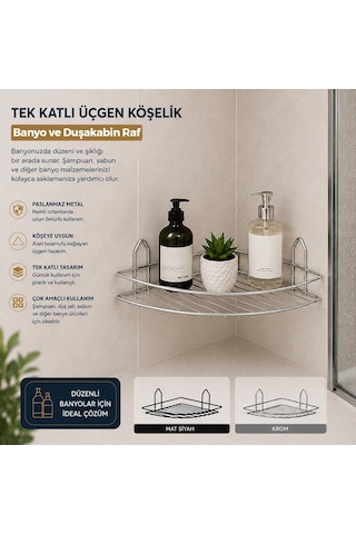 Krt-1148 Eko Banyo Köşelik Ve Duşakabin Rafı Tek Katlı Üçgen - Krom Metal