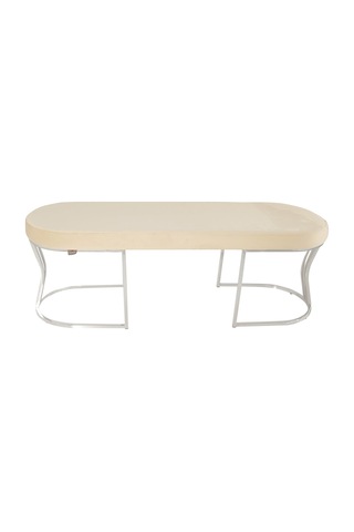 Viego Silver Smooth- Krem Kapitoneli Model Puf & Bench & Koltuk- Oturak-uzun Makyaj Puff-yatak Odası Ucu &önü