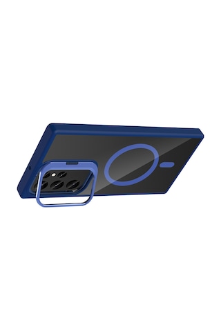 Samsung Uyumlu Galaxy S24 Ultra Kılıf Standlı Ve Kamera Lens li M-safe Şarj Özellikli Zore Etro Kapak Gri