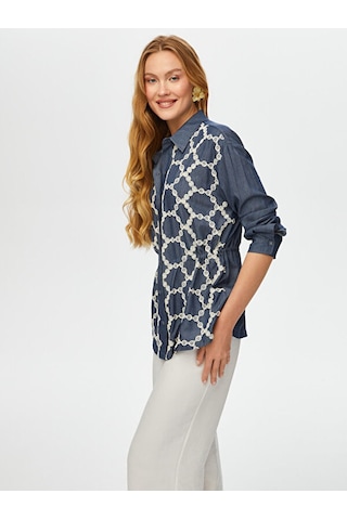 Faik Sönmez Önü Brode Nakışlı Beli Tünelli Overshırt Tunik S25tnk006 Us25tnk00627 Indigo