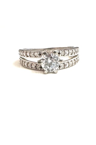 Parlak Gümüş Alyans Yüzük 925 Ayar Zirkon Taşlı