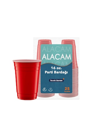 25 Adet İkonik Amerikan Parti Bardağı Kırmızı Plastik Bardak Tek Kullanımlık 16 Oz - 500 Ml Diğer
