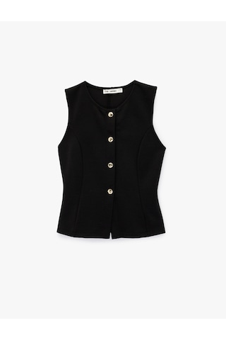 Koton Slim Fit Kolsuz Bisiklet Yaka Düğme Detaylı Yelek Siyah 6wal90042ık Siyah