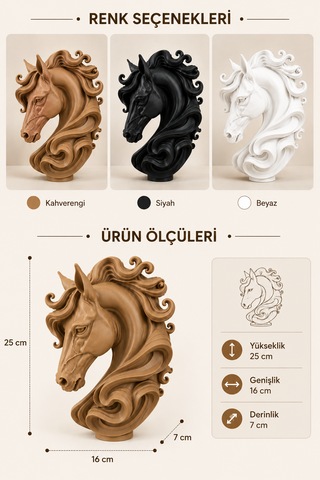 3d Horse Dekoratif Büst Kahverengi