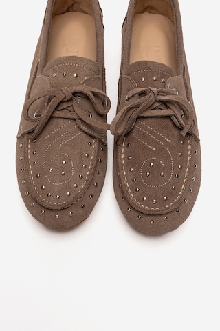 Luvishoes Cuesta Vizon Süet Hakiki Deri Troklu Bağcıklı Kadın Loafer Ayakkabı