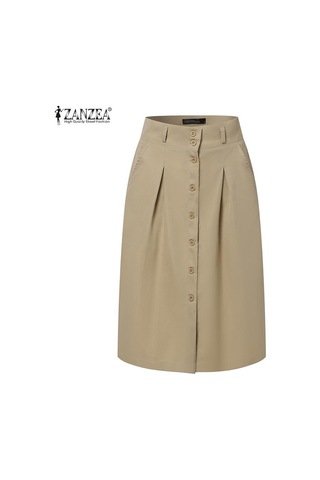 Şarap Kırmızısı Zanzea Kadın Yazlık Günlük Düğmeli Kısa Etekler Bordo