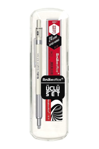 Office Graphx 3&apos Lü Set Mekanik Kurşun Kalem Silgi Min Beyaz 0.5 Mm -