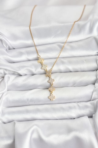 316l Çelik Zincir Gold Renk Yonca Model Kadın Kolye Renkli