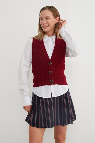 Fullamoda Düğmeli Triko Yelek Bordo
