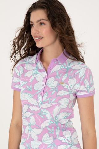 U.S. Polo Assn. Kadın Fuşya Desenli Polo Yaka Tişört 50300770-VR023