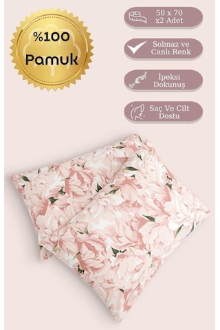 Yastık Kılıfı 2 Li Mariel Percale Baskılı %100 Pamuk 50x70 Cm Somon