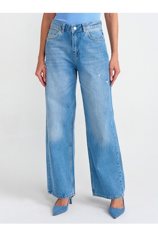 Dilvin Saat Cebi Kesik Straight Denim Pantolon Mavi