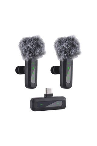 Mufunye Kablosuz Yaka Mikrofonu Sistemi Çift Mikrofon Gürültü Azaltma Kablosuz İletim Hafif Tak Ve Çalıştır F