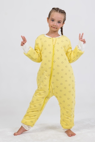 Kız Erkek Çocuk Kalın Elyaf Dolgulu Premium Kalite 2.5 Tog Desenli Uyku Tulumu Sarı - Beyaz