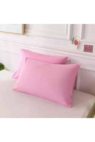 Pembe Renkli Pamuklu Ranforce Kumaştan Yastık Kılıfı 2 Adet