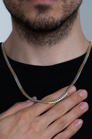 Sarı Beyaz Ezme Yassı Yılan Model Çelik Unisex Kolye eck41 Altın