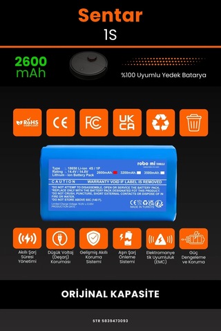 Sentar Mop 1s 2600mAh Robot Süpürge Bataryası