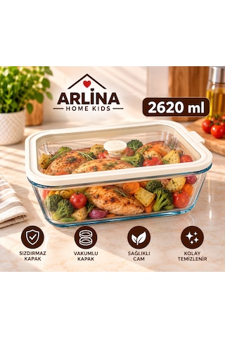 2620 Ml Vakumlu Cam Saklama Kabı Krem