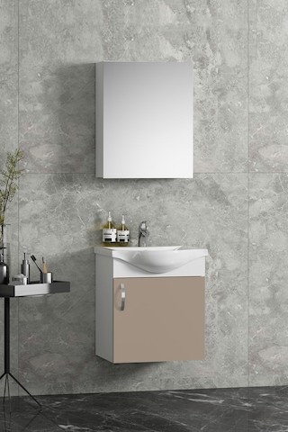 Yıldız 45 Cm Beyaz-selenit Mdf Seramik Lavabolu Asma Banyo Dolabı Takımı