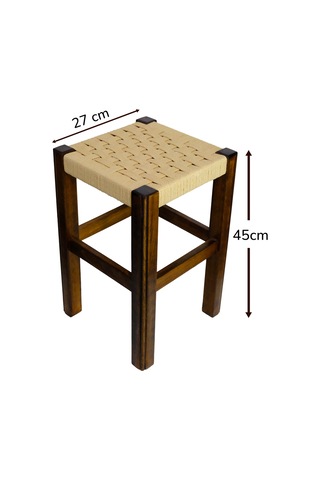 El Yapımı Ahşap Örmeli Hasır Tabure 45 Cm Şık Ve Zarif Tasarım Ceviz