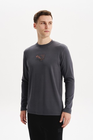 AR-MA Arma Erkek Slim Fit Çift Taraflı İnce İnterlok Pamuk Modal Elastan Karışımlı Bisiklet Yaka Sweatshirt K30124989502 Gri