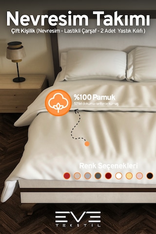 Eve Tekstil %100 Pamuk Ranforce Çarşaflı Yastık Ve Yorgan Kılıflı Çift Kişilik Nevresim Takımı 200x220 Cm Beyaz