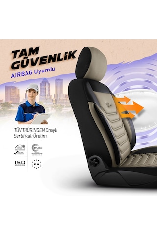 Panda Florida Serisi Pike Kumaş Oto Koltuk Kılıfı Bej - Siyah