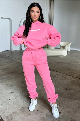 Pembe That So Fetch Eşofman Takımı - Baskılı Oversize Kapüşonlu Şardonlu Pembe