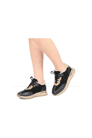 Kadın Siyah Vizon Bağcıklı Süet Deri Sneaker