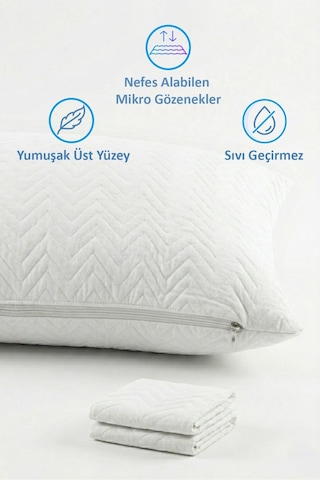 Sıvı Geçirmez Kapitoneli Yastık Alezi 50x70 Cm Su Geçirmez Yastık Koruyucu 1 Paket 2 Adet Beyaz