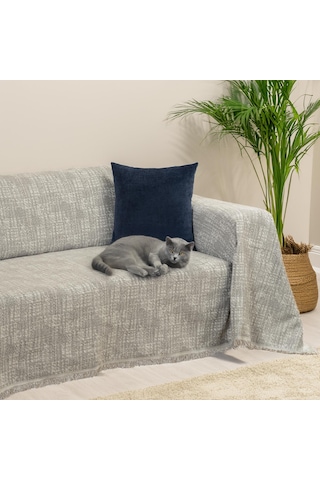 Purecot Premium Pamuklu Püsküllü Koltuk Örtüsü 180x300 Large Çift Taraflı Terletmez Kaymaz , Kahve Kahve