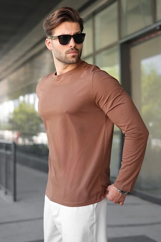 Madmext Kahverengi Pamuklu Slim Fit Erkek Tişört E7187
